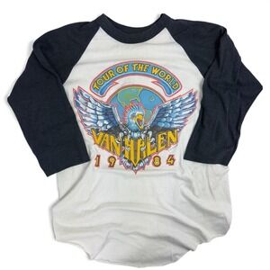 True‎ Vintage Van Halen 1984 Tour of the World Raglan T Shirt Men Small